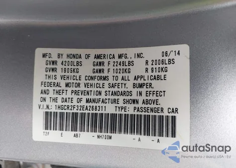 2014 Honda Accord Lx from USA, damaged, VIN 1HGCR2F32EA268311